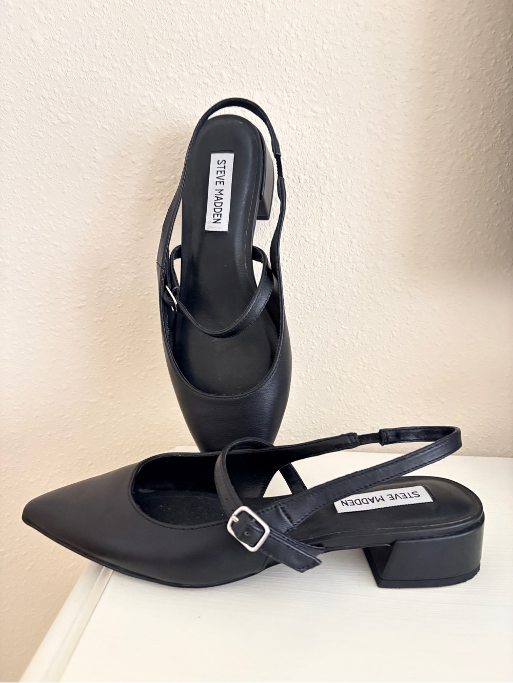 Steve Madden Black Pointed Slingback Block Heel Mary Jane NWOB